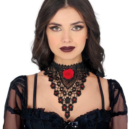 Czarno-czerwony naszyjnik Rose