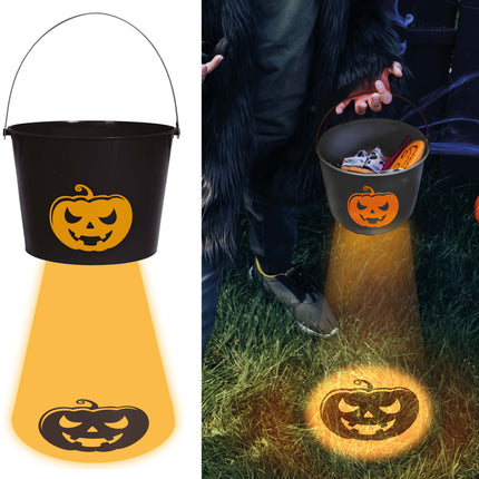 Wiaderko na Halloween Dynia ze światłem 20 cm