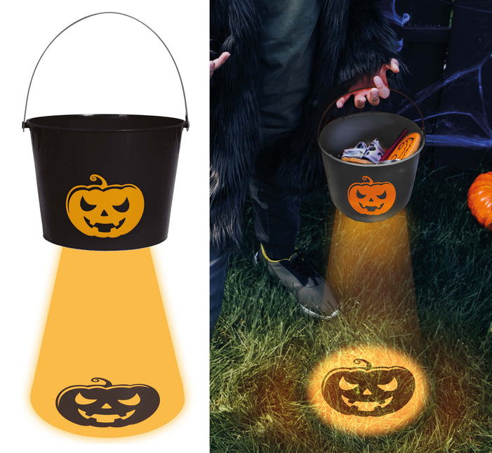 Wiaderko na Halloween Dynia ze światłem 20 cm