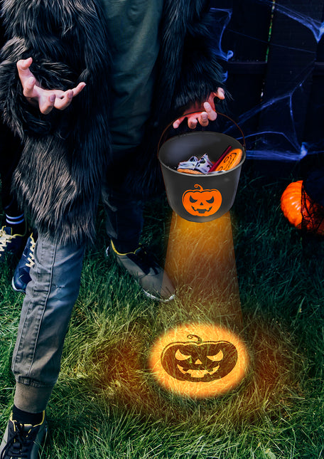 Wiaderko na Halloween Dynia ze światłem 20 cm