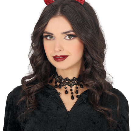 Opaska do włosów na Halloween Czerwony diabeł z dżetami