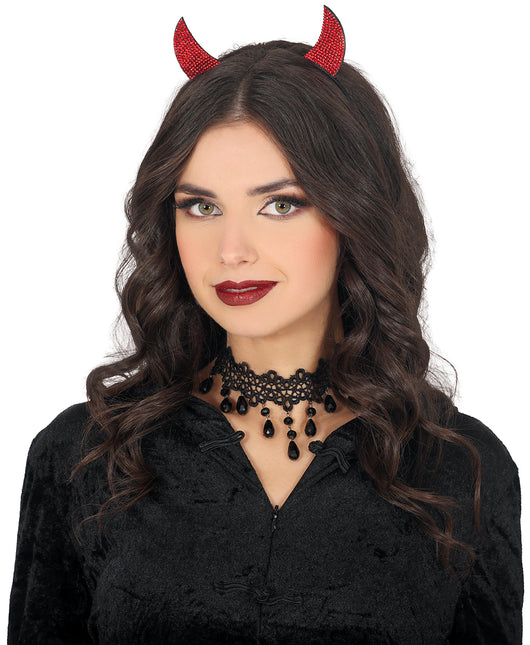 Opaska do włosów na Halloween Czerwony diabeł z dżetami