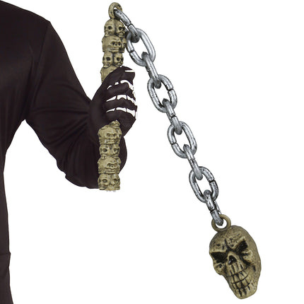 Fałszywy kij na broń na Halloween Czaszka na łańcuchu 84 cm