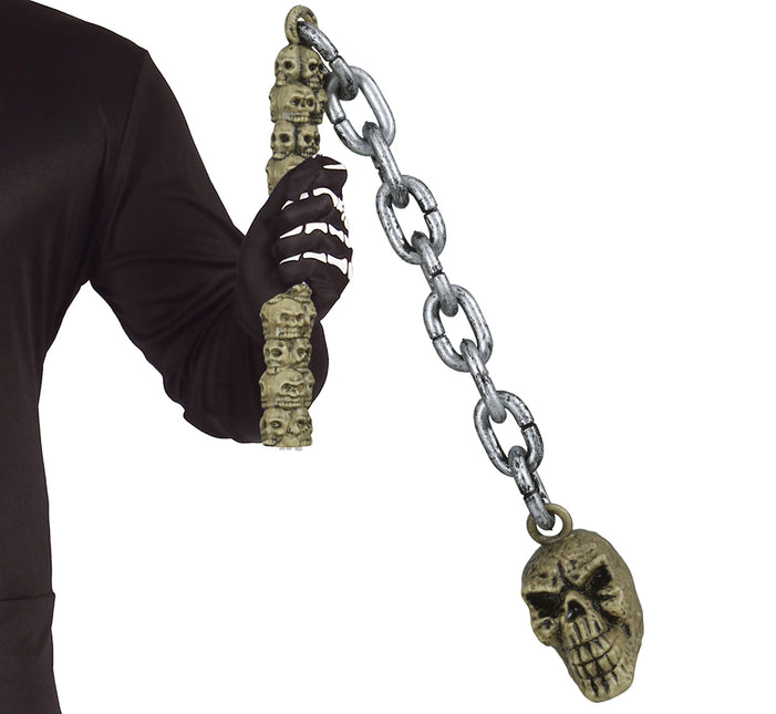 Fałszywy kij na broń na Halloween Czaszka na łańcuchu 84 cm