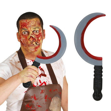 Halloweenowy sztuczny nóż półksiężyc 35 cm