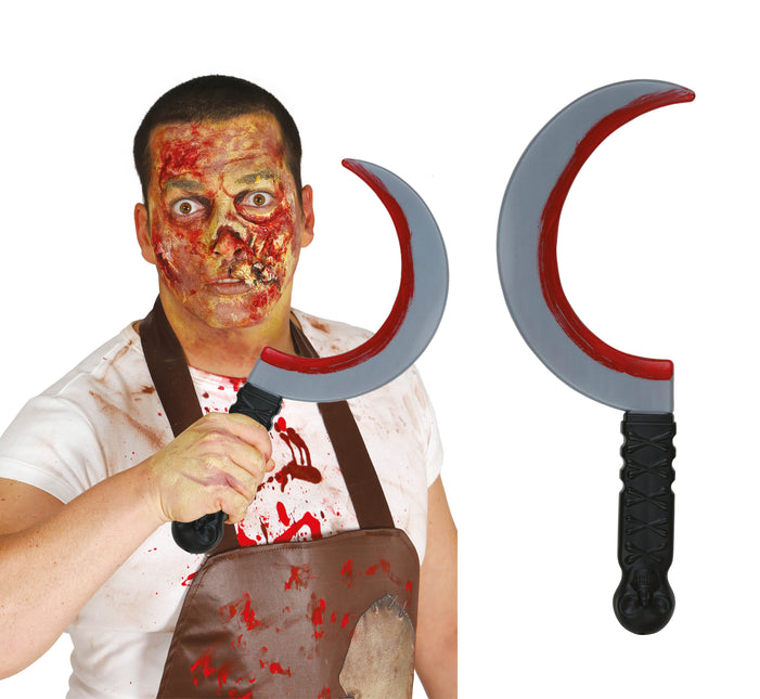 Halloweenowy sztuczny nóż półksiężyc 35 cm