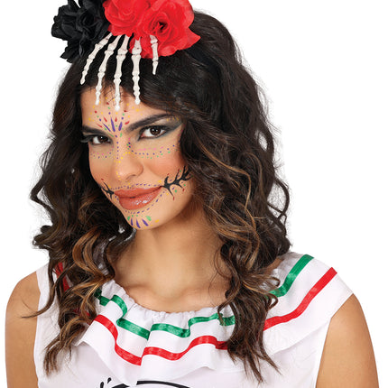 Opaska do włosów na Halloween Szkieletowa ręka z kwiatkiem