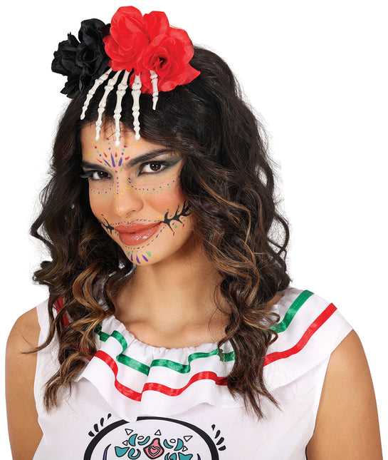 Opaska do włosów na Halloween Szkieletowa ręka z kwiatkiem