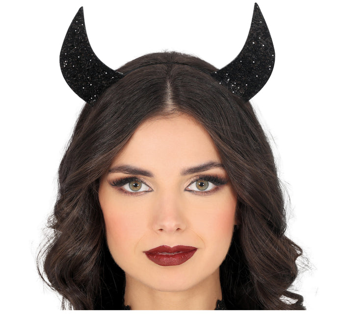 Czarna opaska do włosów Black Devil Glitter
