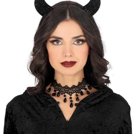 Czarna opaska do włosów Black Devil Glitter