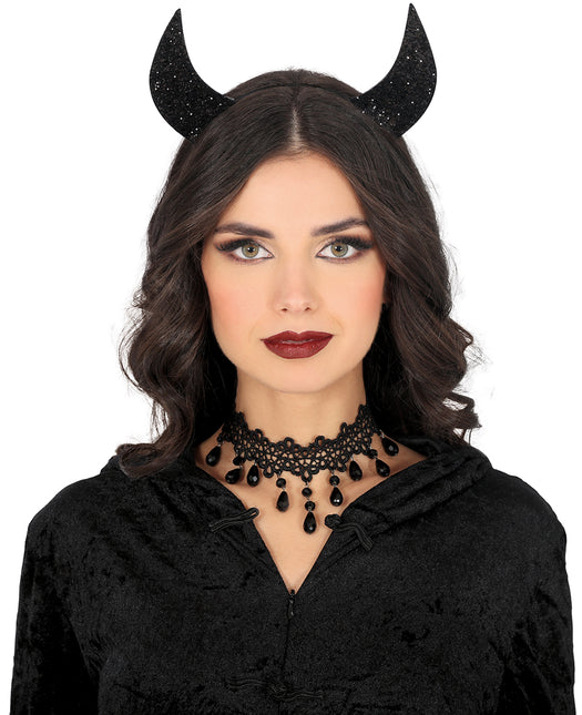 Czarna opaska do włosów Black Devil Glitter