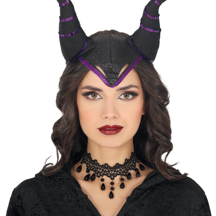 Opaska do włosów na Halloween Czarne Fioletowe Rogi