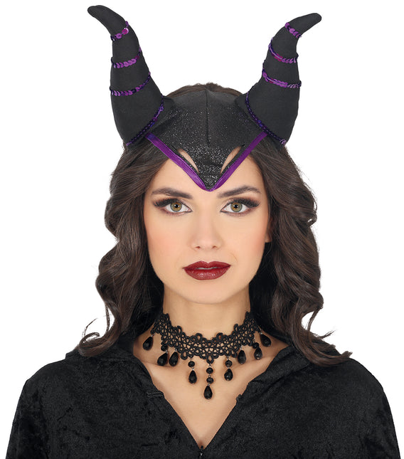 Opaska do włosów na Halloween Czarne Fioletowe Rogi