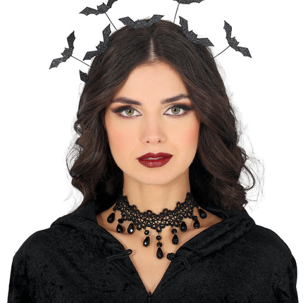 Opaska do włosów na Halloween Czarne Nietoperze