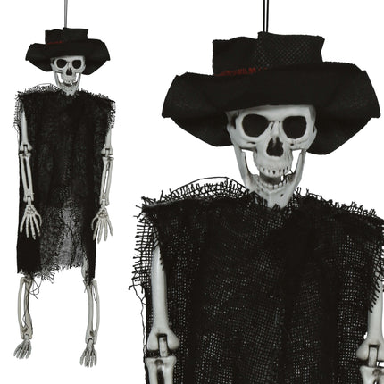 Halloweenowy szkielet z kapeluszem 47 cm