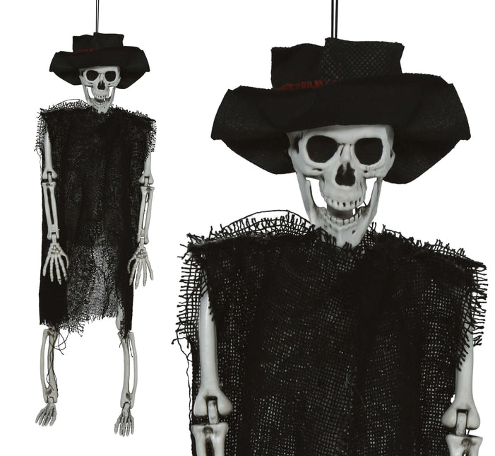 Halloweenowy szkielet z kapeluszem 47 cm