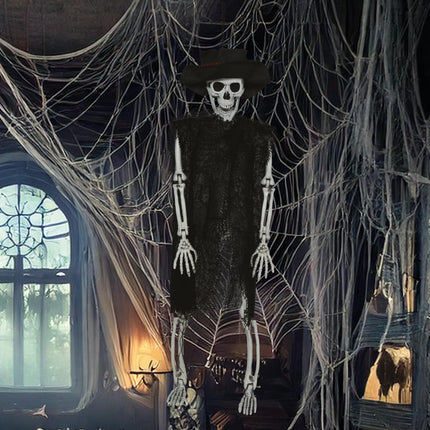 Halloweenowy szkielet z kapeluszem 47 cm