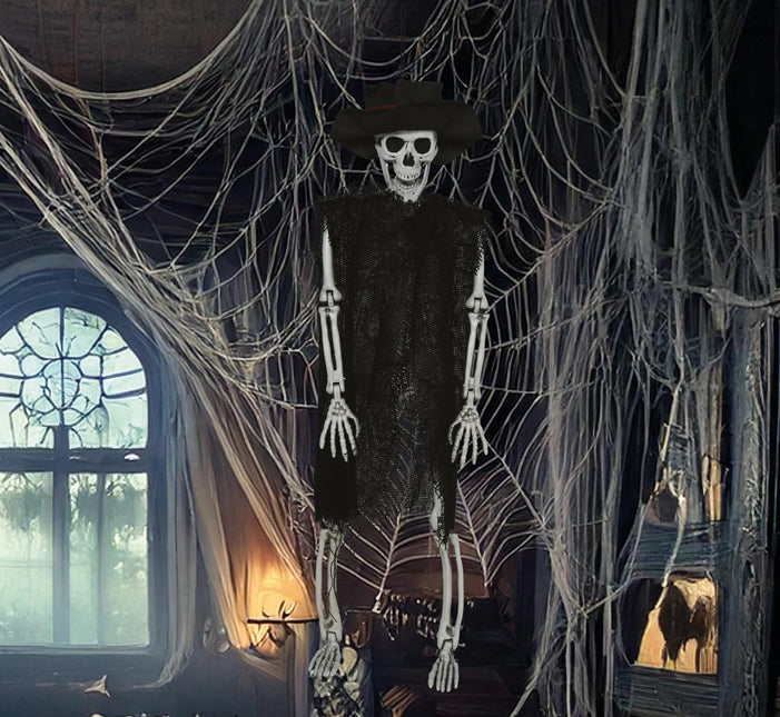 Halloweenowy szkielet z kapeluszem 47 cm