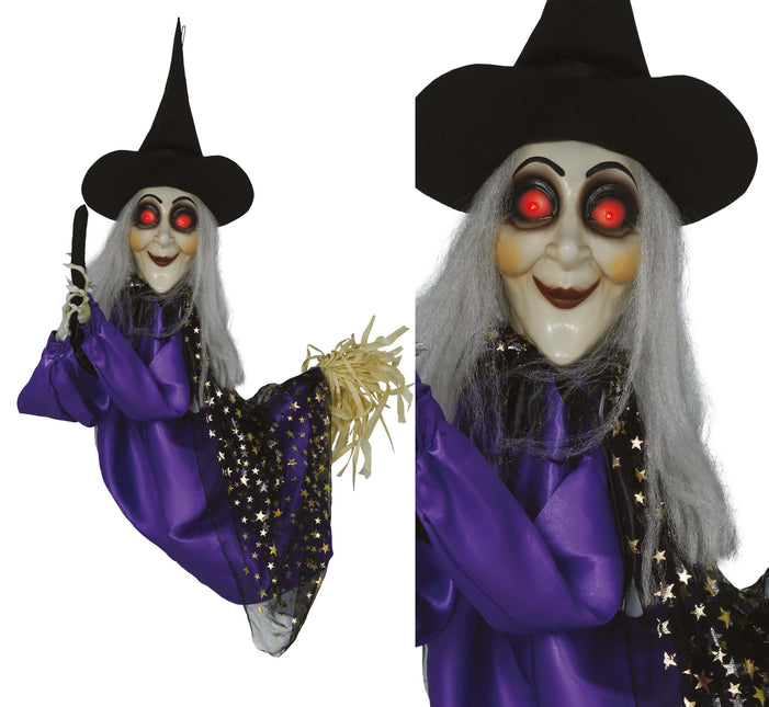 Halloweenowa lalka czarownica ze światłem, dźwiękiem i ruchem 75 cm