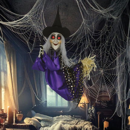 Halloweenowa lalka czarownica ze światłem, dźwiękiem i ruchem 75 cm