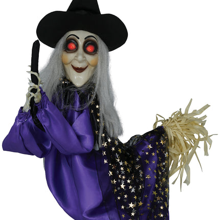 Halloweenowa lalka czarownica ze światłem, dźwiękiem i ruchem 75 cm