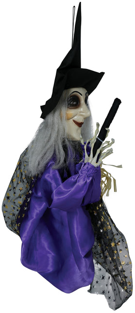 Halloweenowa lalka czarownica ze światłem, dźwiękiem i ruchem 75 cm