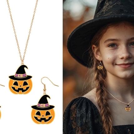Zestaw akcesoriów na Halloween Pomarańczowy naszyjnik i kolczyki Dynia