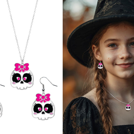 Zestaw akcesoriów na Halloween Naszyjnik i kolczyki Czaszka