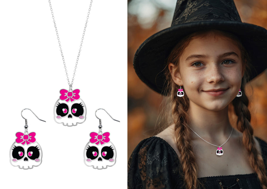 Zestaw akcesoriów na Halloween Naszyjnik i kolczyki Czaszka