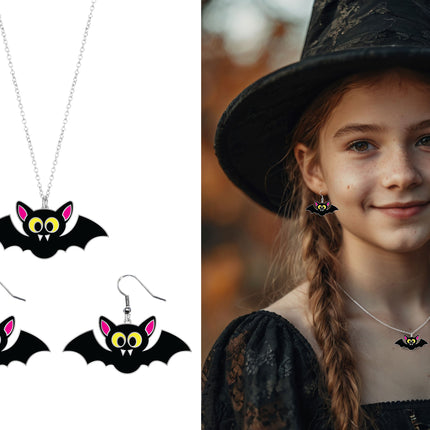 Zestaw akcesoriów na Halloween Naszyjnik i kolczyki Nietoperz