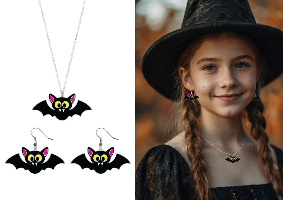 Zestaw akcesoriów na Halloween Naszyjnik i kolczyki Nietoperz