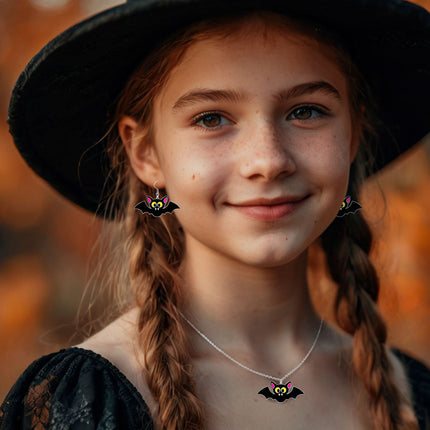 Zestaw akcesoriów na Halloween Naszyjnik i kolczyki Nietoperz