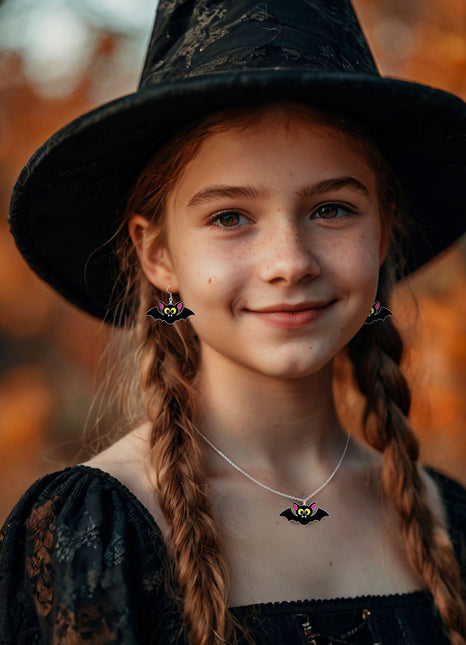 Zestaw akcesoriów na Halloween Naszyjnik i kolczyki Nietoperz