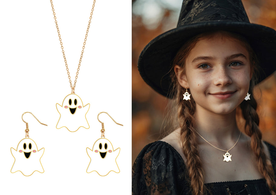 Zestaw akcesoriów na Halloween Naszyjnik i kolczyki Duch