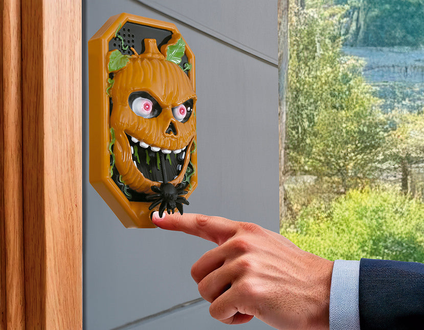 Dekoracja na Halloween Dzwonek do drzwi Dynia ze światłem, dźwiękiem i ruchem