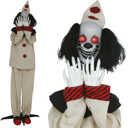Halloweenowa figurka klauna z efektami świetlnymi, dźwiękowymi i ruchowymi, 1,85 m