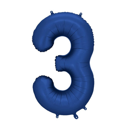 3 Jaar Cijfer Ballon Blauw Satijn Folie Leeg 86cm van Partydeco koop je bij Partywinkel