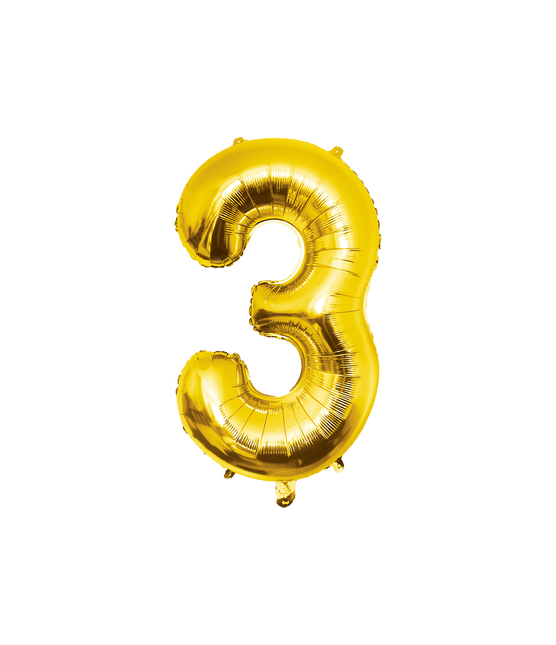 3 Jaar Cijfer Ballon Goud Leeg 86cm - Partywinkel - 8716764236822