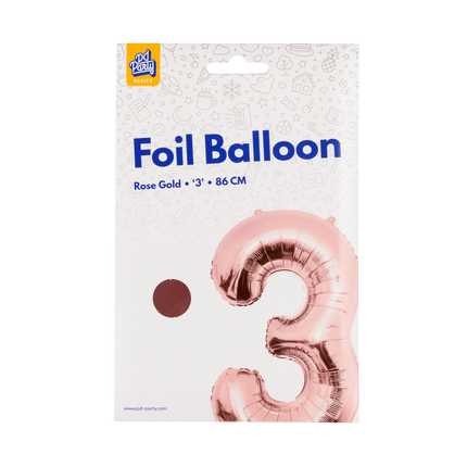 3 Jaar Cijfer Ballon Rose Goud Leeg 86cm - Partywinkel - 8716764237485