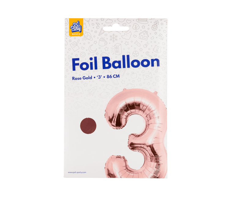 3 Jaar Cijfer Ballon Rose Goud Leeg 86cm - Partywinkel - 8716764237485