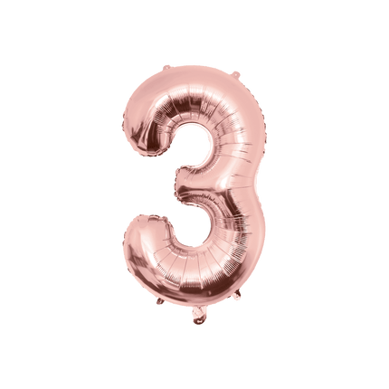 3 Jaar Cijfer Ballon Rose Goud Leeg 86cm - Partywinkel - 8716764237485