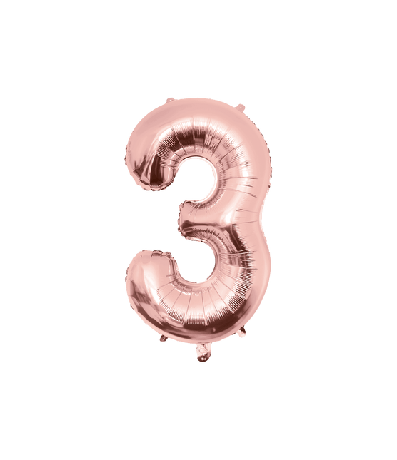 3 Jaar Cijfer Ballon Rose Goud Leeg 86cm - Partywinkel - 8716764237485