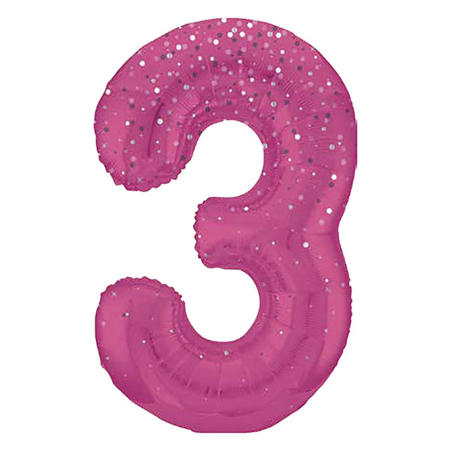 3 Jaar Cijfer Ballon Roze Stippen 86cm van Unique koop je bij Partywinkel