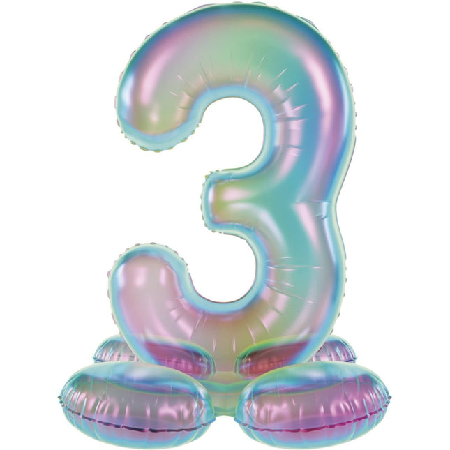 3 Jaar Cijfer Ballon Standaard Holografische Leeg 72cm van Folat koop je bij Partywinkel