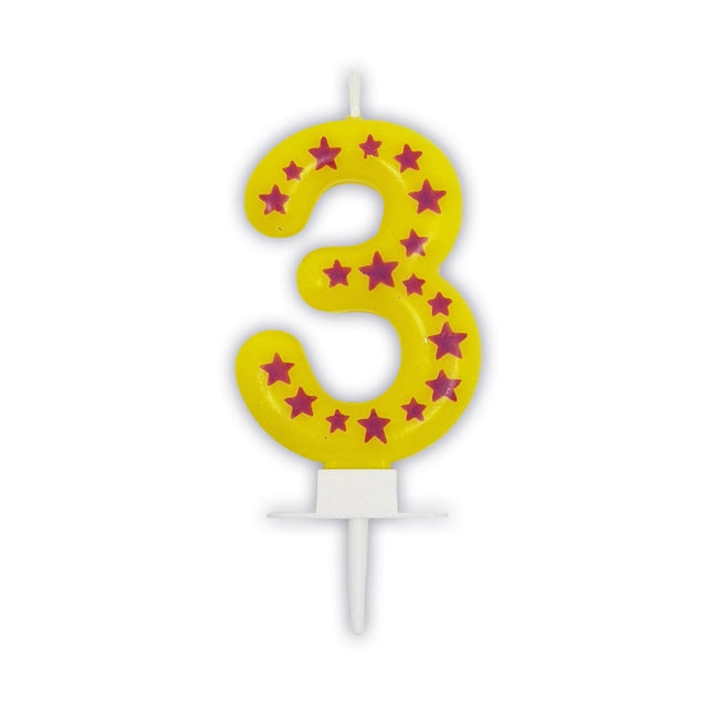 3 Jaar Kaars Geel Met Sterren van Procos koop je bij Partywinkel