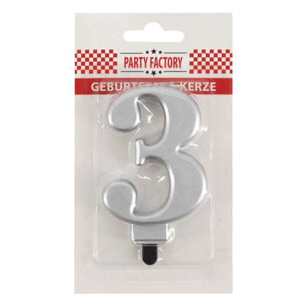 3 Jaar Kaars Zilver Metellic 7cm van VDV Benefit koop je bij Partywinkel