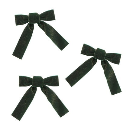 3 mieniące się zielone aksamitne kokardki 14 cm x 1 cm x 16 cm