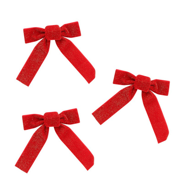 3 POŁYSKUJĄCE CZERWONE AKSAMITNE KOKARDY 14 CM X 1 CM X 16 CM