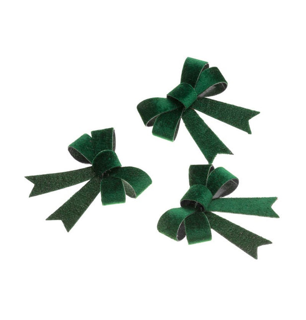 3 ciemnozielone aksamitne kokardki 10 cm x 12,7 cm
