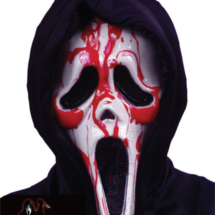 Maska na Halloween biało-czerwona ze sztuczną krwią